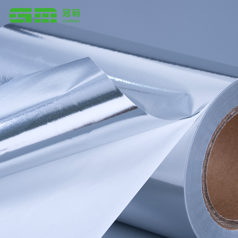 لفة جامبو من الورق ذاتية اللصق من الفضة اللامعة 50 ميكرو مع غراء الإطارات